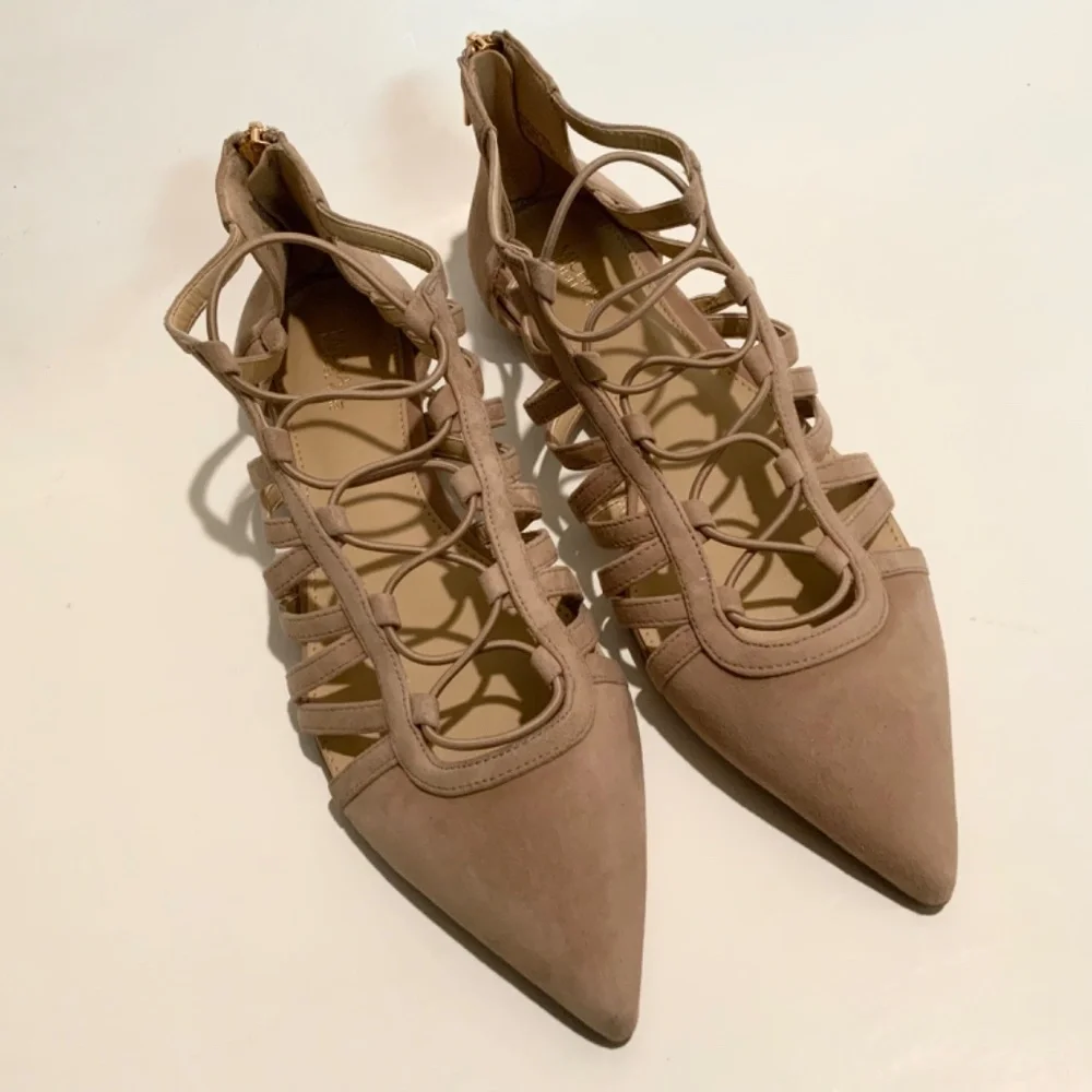 Michael Kors Clarissa Nude Suede Flat Sandals Leather Pointed Toe Slide Flats 8 - Picture 9 of 11